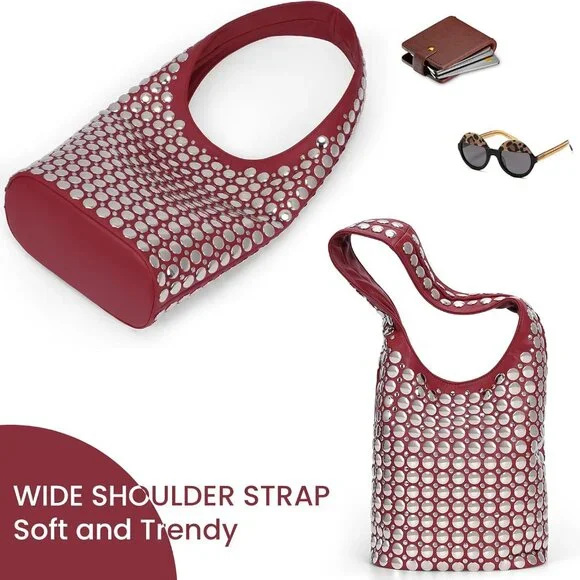 Vegan Leather Tote Bag Studded Purses for Women Y2K Purse Fall Hobo Bag Portugue - Picture 4 of 6